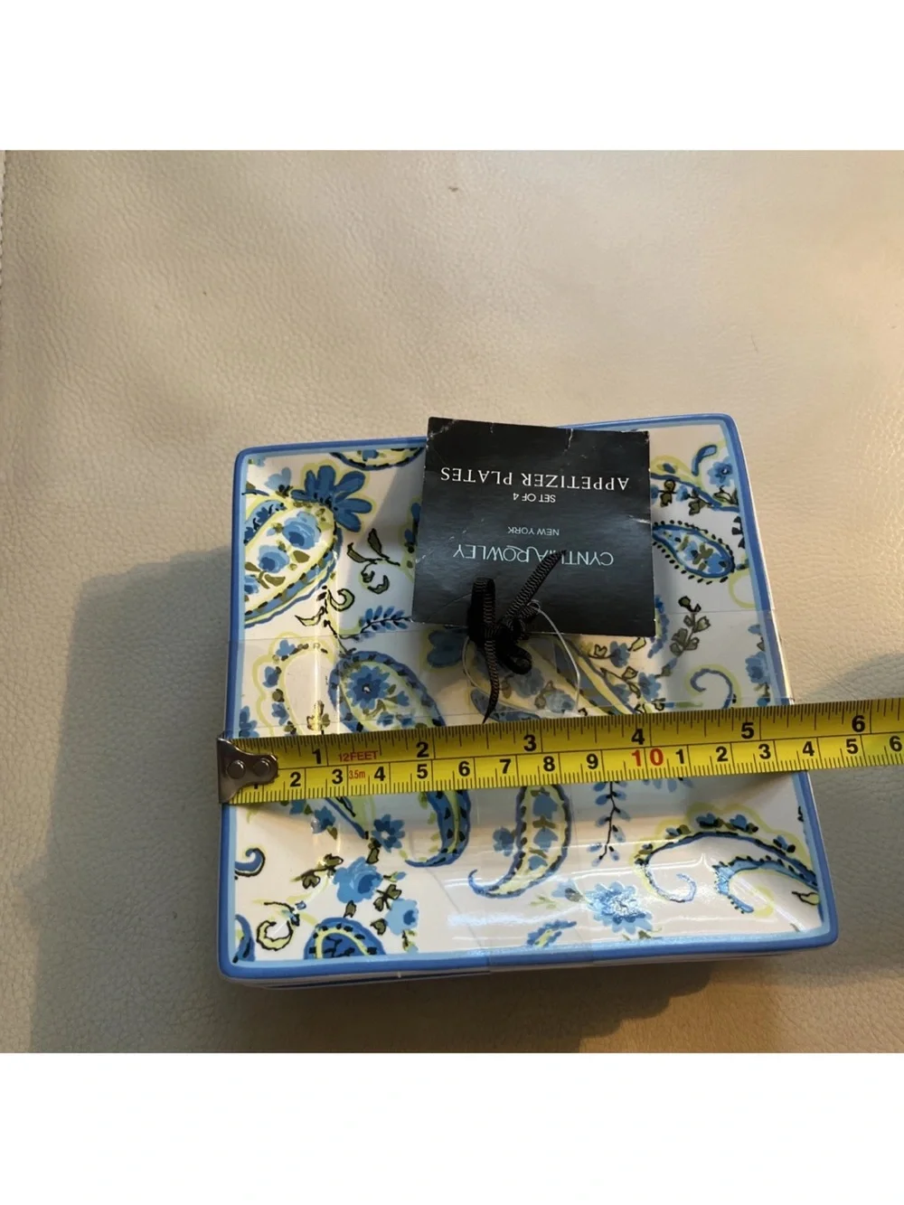 Cynthia Rowley Blue and White Paisley Ceramic Snack Plates - Set of 4